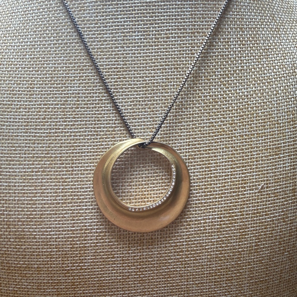 Premier Designs Gold Tone Crystal Circle Pendant Necklace Mixed Metal 21"